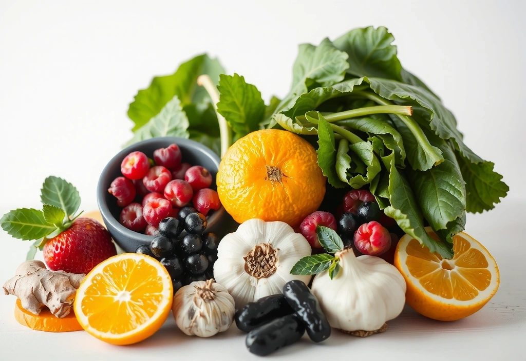 Zdrowa żywność i zioła symbolizujące naturalne wsparcie odporności